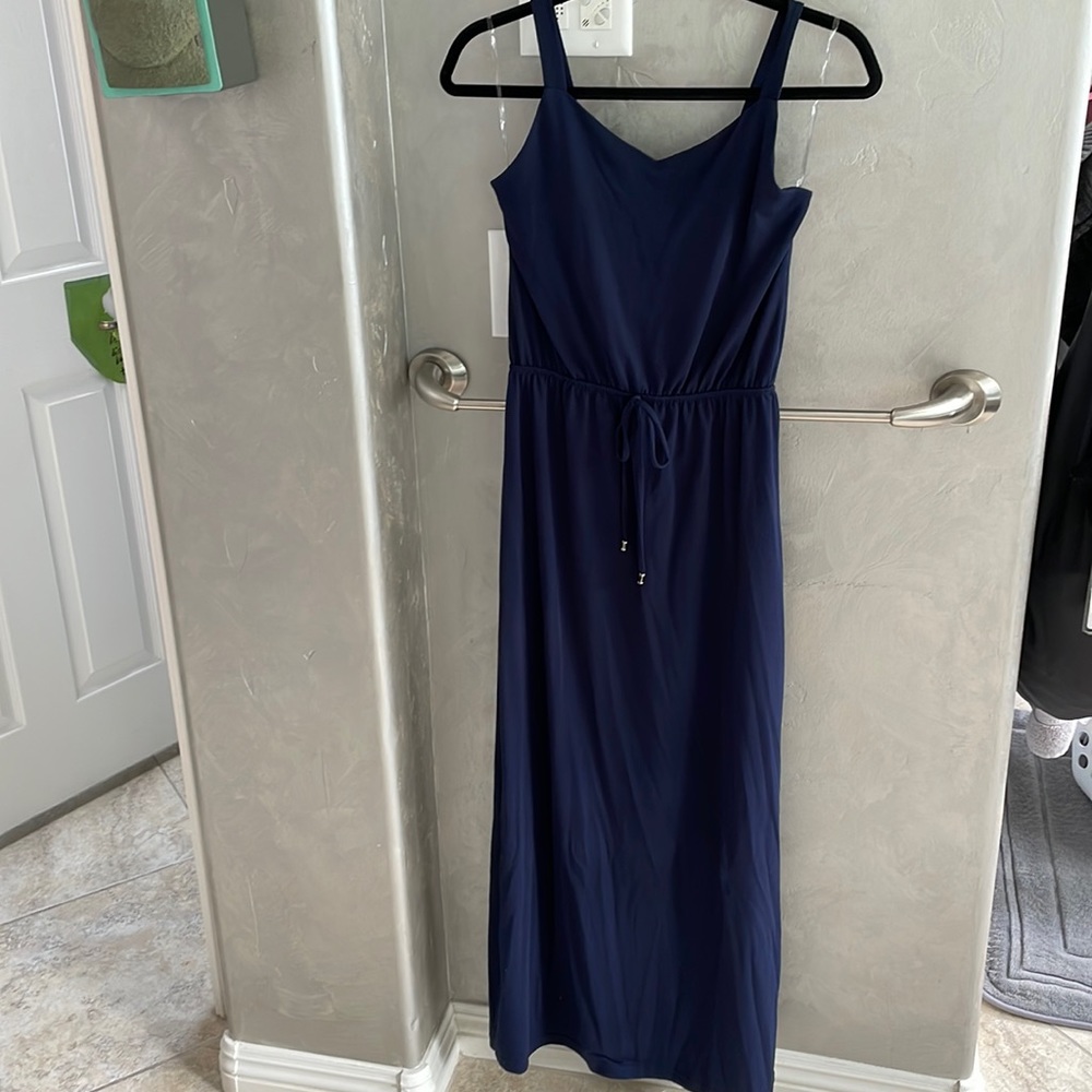 Navy Blue Womens Tie-Waist Maxi Dress